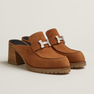 HERMES Flore 60 ミュール スエード ムートン エルメス フロール60 ムートン ミュール 37 レディース ブラウン コン